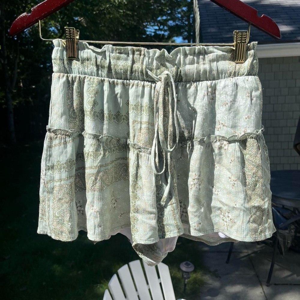 Altar'd State Sage Green Patterned Shorts